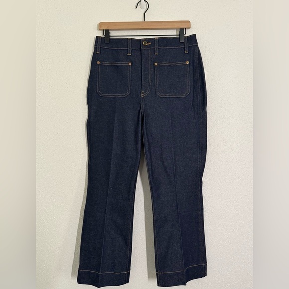 KHAITE The Raquel Sailor Cropped Kick Flare Jeans Raw Dark Wash Size 30 NEW - Picture 5 of 12